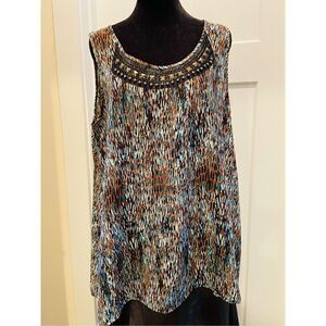 Notations Women's Sleeveless, Scoop Neck with Embellishments Large Animal Print-